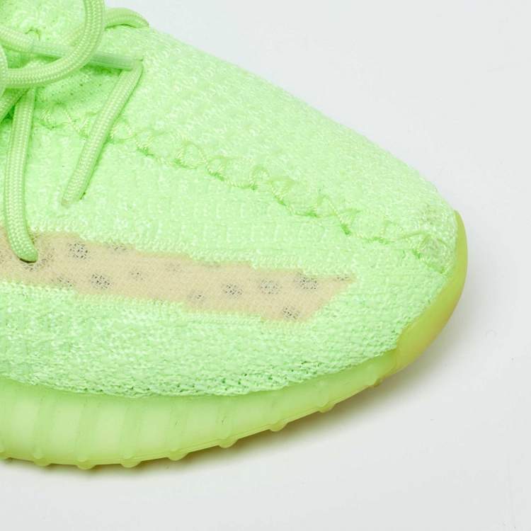 Pre Owned Yeezy x Adidas Green Knit Fabric Boost 350 V2 "GID' Glow Sneakers Size 41.5