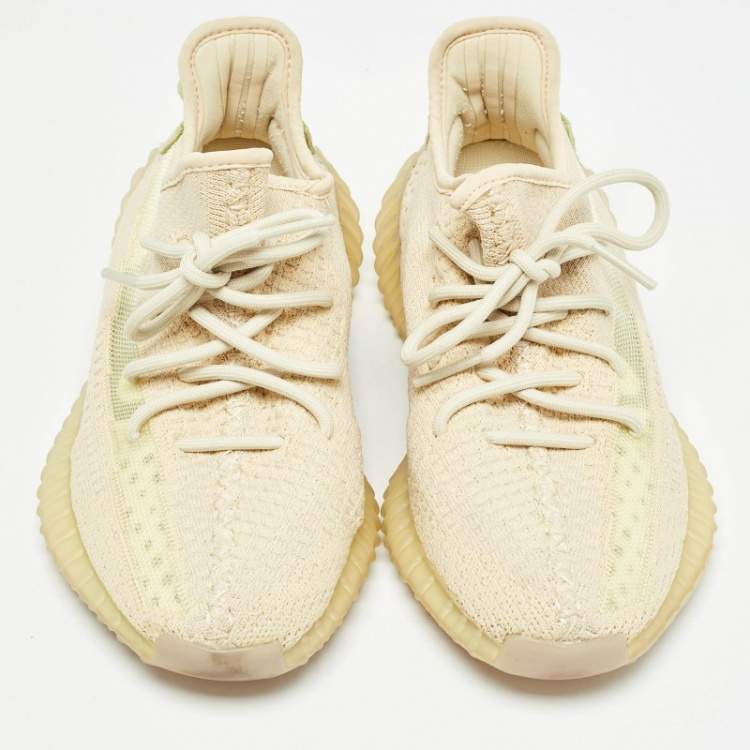 Pre Owned Yeezy x Adidas Beige Knit Fabric Boost-350-v2-Flax Sneakers Size 39.5