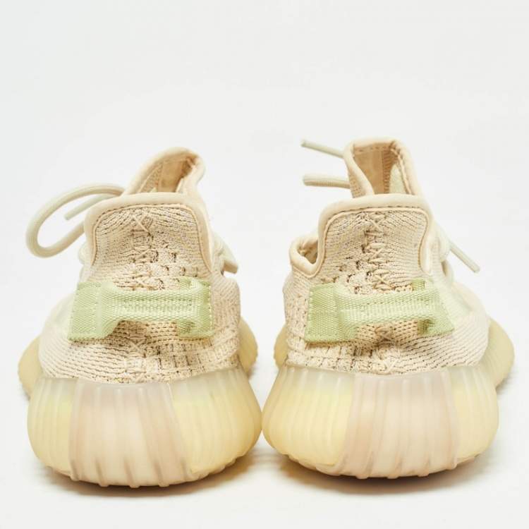 Pre Owned Yeezy x Adidas Beige Knit Fabric Boost-350-v2-Flax Sneakers Size 39.5