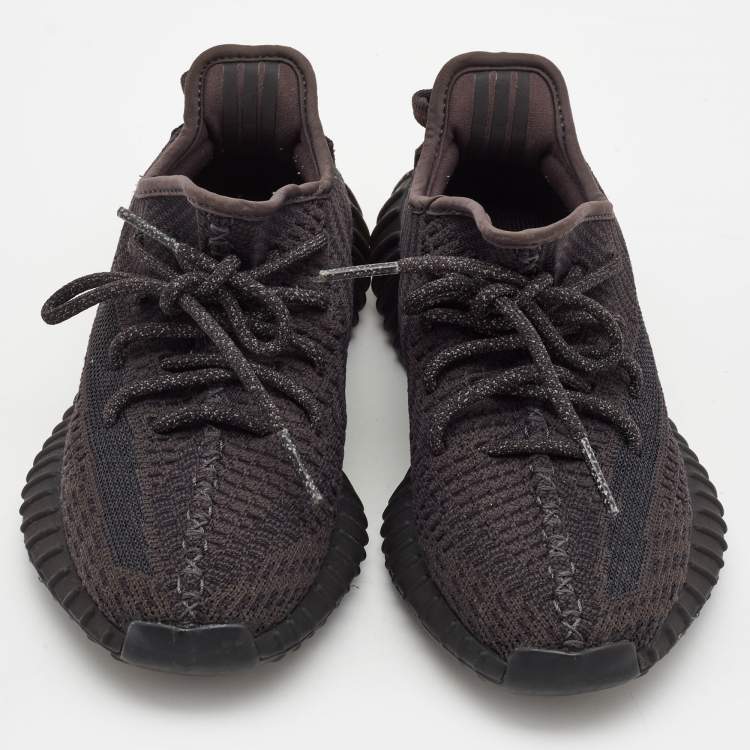 Pre Owned Yeezy x Adidas Black Knit Fabric Boost 350 V2 Black Non-Reflective Sneakers Size 36 2/3