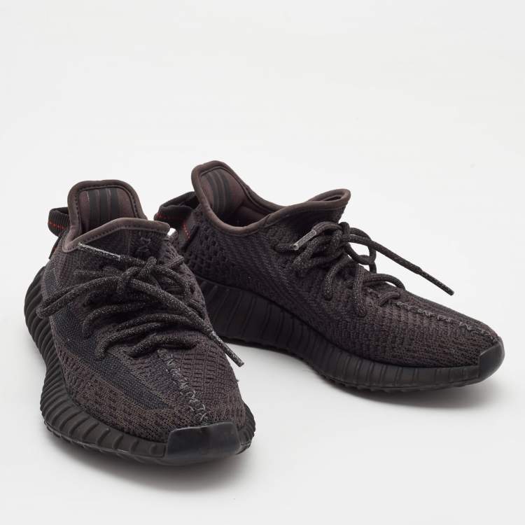 Pre Owned Yeezy x Adidas Black Knit Fabric Boost 350 V2 Black Non-Reflective Sneakers Size 36 2/3