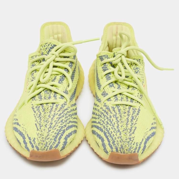 Pre Owned Yeezy x Adidas Neon Yellow/Blue Knit Fabric Boost 350 V2 Semi Frozen Yellow Sneakers Size 39 1/3