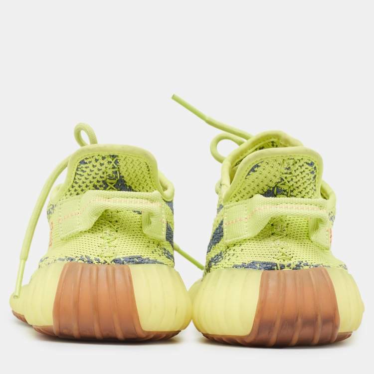 Pre Owned Yeezy x Adidas Neon Yellow/Blue Knit Fabric Boost 350 V2 Semi Frozen Yellow Sneakers Size 39 1/3