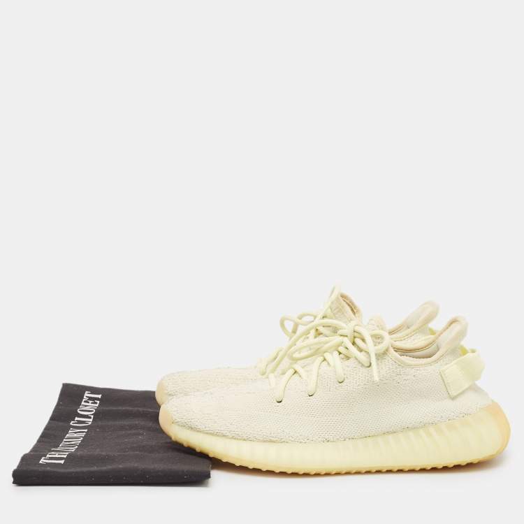Pre Owned Yeezy x Adidas Cream Knit Fabric Boost 350 V2 Butter Sneakers Size 39 1/3