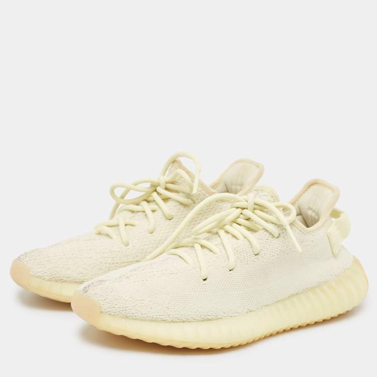 Pre Owned Yeezy x Adidas Cream Knit Fabric Boost 350 V2 Butter Sneakers Size 39 1/3