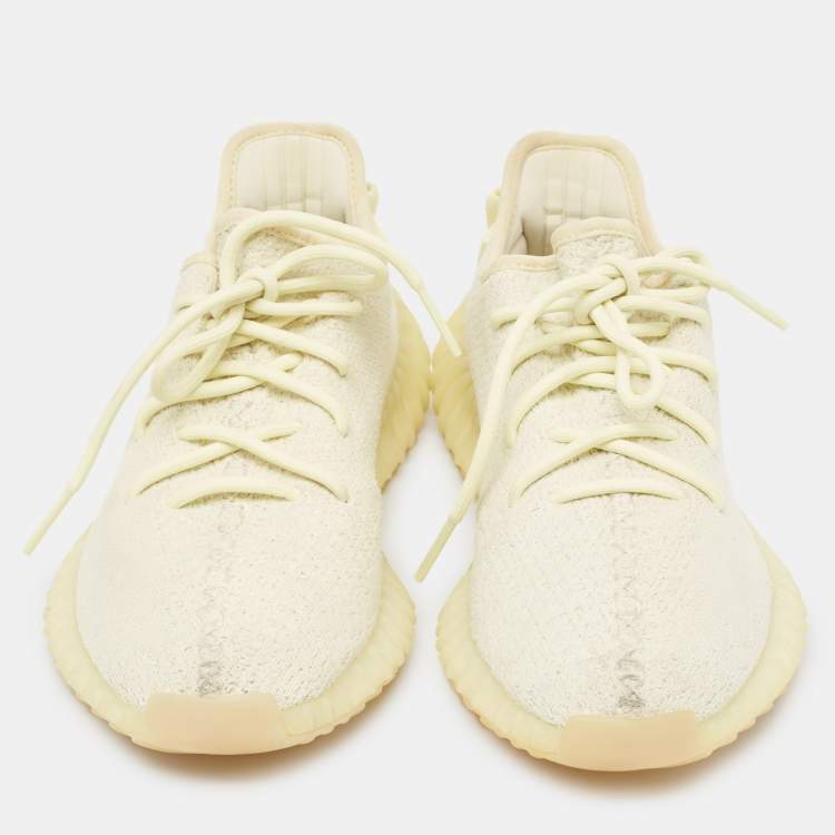 Pre Owned Yeezy x Adidas Cream Knit Fabric Boost 350 V2 Butter Sneakers Size 39 1/3
