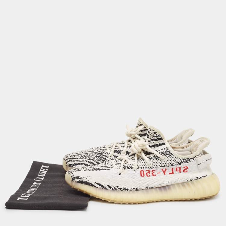 Pre Owned Yeezy x Adidas White/Black Knit Fabric Boost 350 V2 Zebra Sneakers Size 44