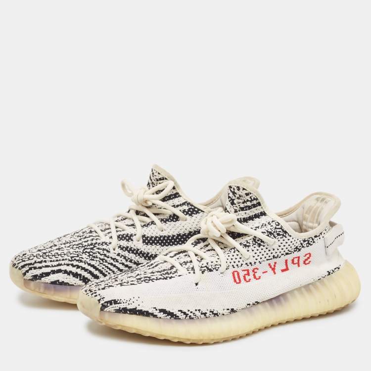 Pre Owned Yeezy x Adidas White/Black Knit Fabric Boost 350 V2 Zebra Sneakers Size 44