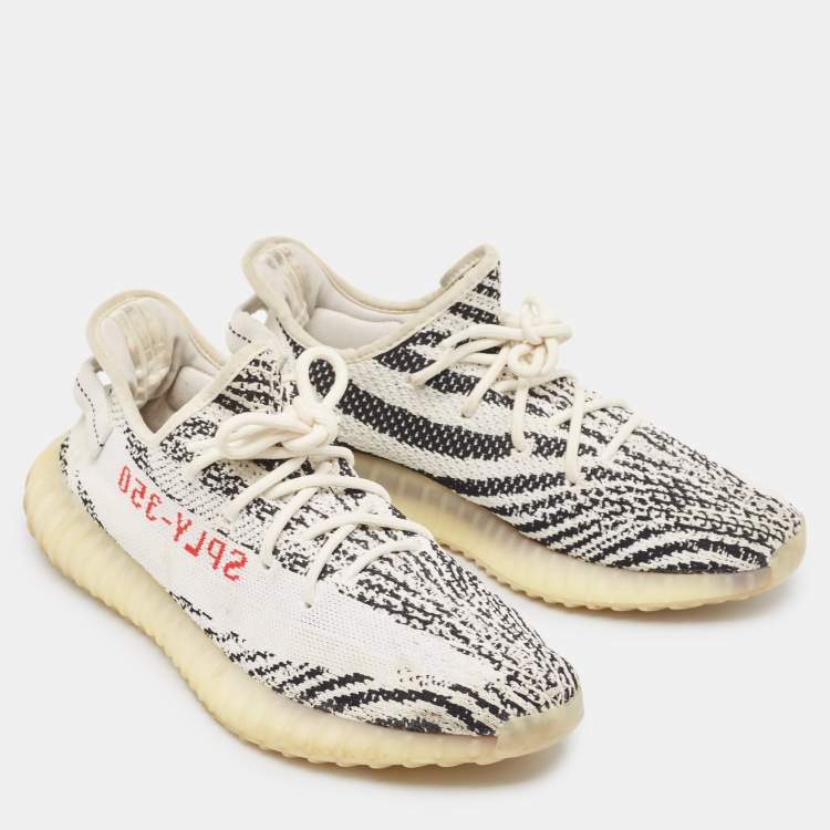 Pre Owned Yeezy x Adidas White/Black Knit Fabric Boost 350 V2 Zebra Sneakers Size 44