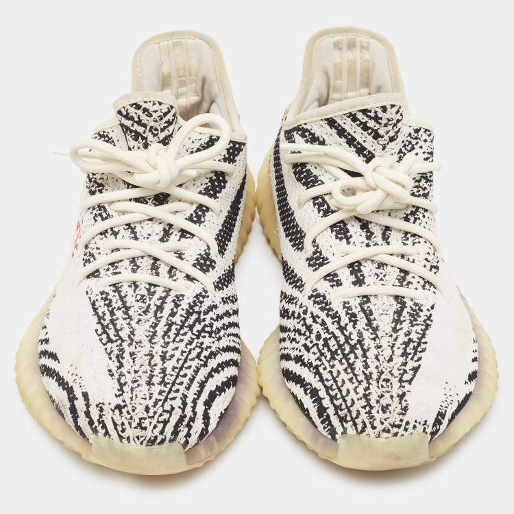Pre Owned Yeezy x Adidas White/Black Knit Fabric Boost 350 V2 Zebra Sneakers Size 44