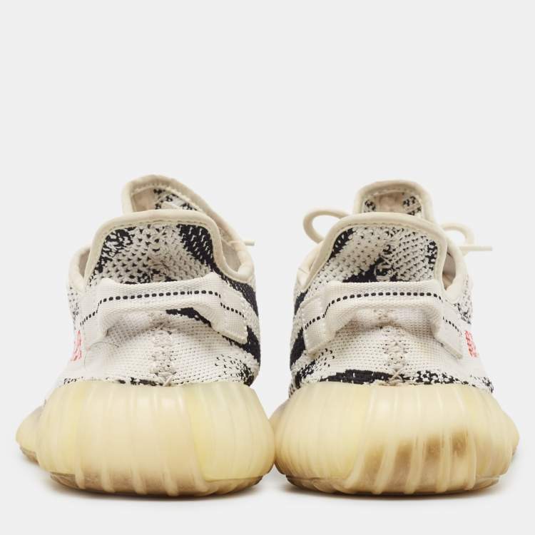 Pre Owned Yeezy x Adidas White/Black Knit Fabric Boost 350 V2 Zebra Sneakers Size 44