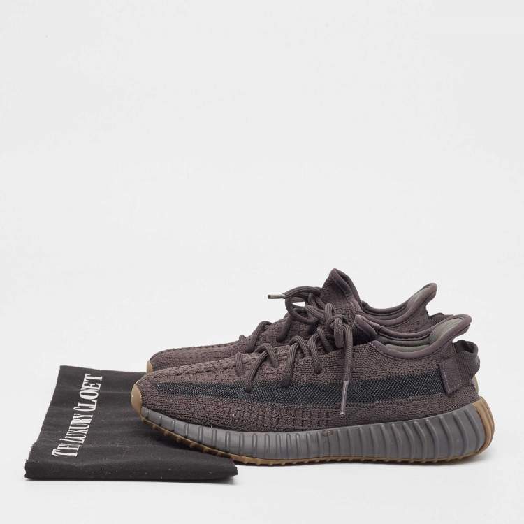 Pre Owned Yeezy x Adidas Black Knit Fabric Boost 350 V2 Cinder Non Reflective Sneakers Size 39 1/3