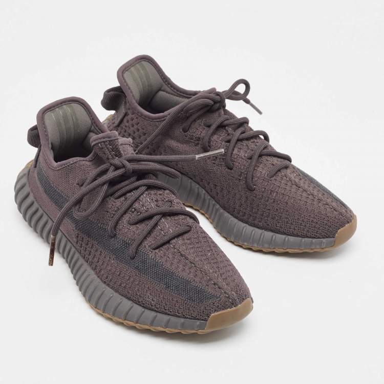 Pre Owned Yeezy x Adidas Black Knit Fabric Boost 350 V2 Cinder Non Reflective Sneakers Size 39 1/3