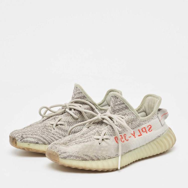 Pre Owned Yeezy x Adidas Two Tone Knit Fabric Boost 350 V2 Blue Tint Sneakers Size 40 2/3