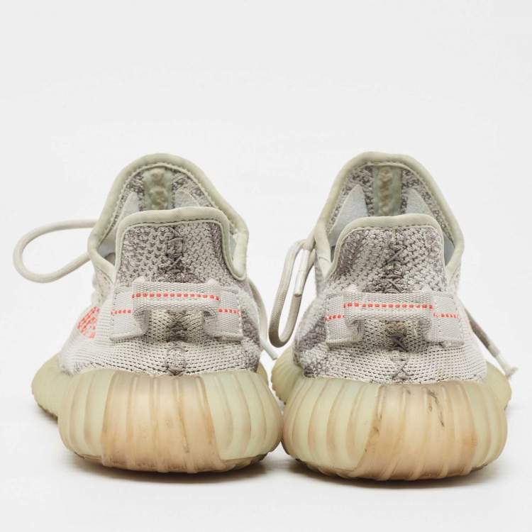 Pre Owned Yeezy x Adidas Two Tone Knit Fabric Boost 350 V2 Blue Tint Sneakers Size 40 2/3