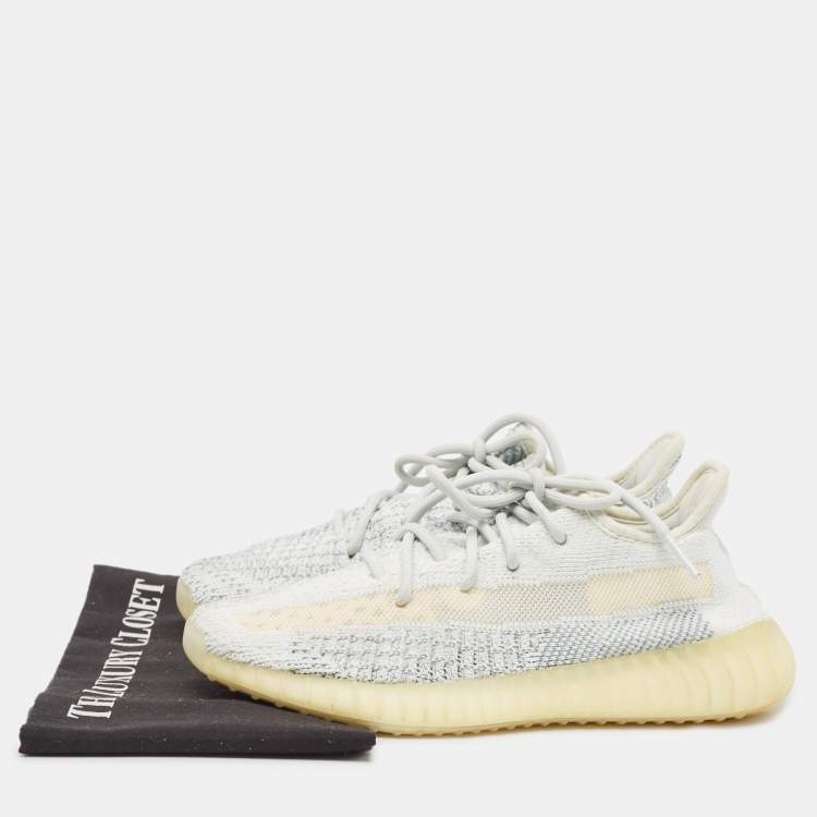 Pre Owned Yeezy x Adidas White/Grey Knit Fabric Boost 350 V2 Cloud White Reflective Sneakers Size 39 1/3