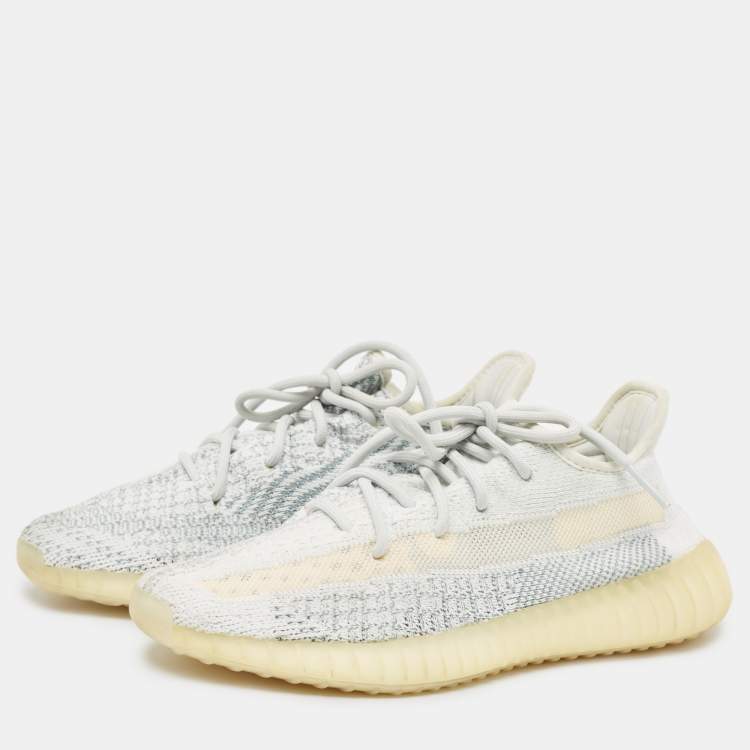 Pre Owned Yeezy x Adidas White/Grey Knit Fabric Boost 350 V2 Cloud White Reflective Sneakers Size 39 1/3