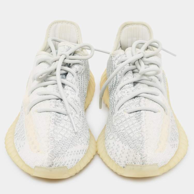 Pre Owned Yeezy x Adidas White/Grey Knit Fabric Boost 350 V2 Cloud White Reflective Sneakers Size 39 1/3
