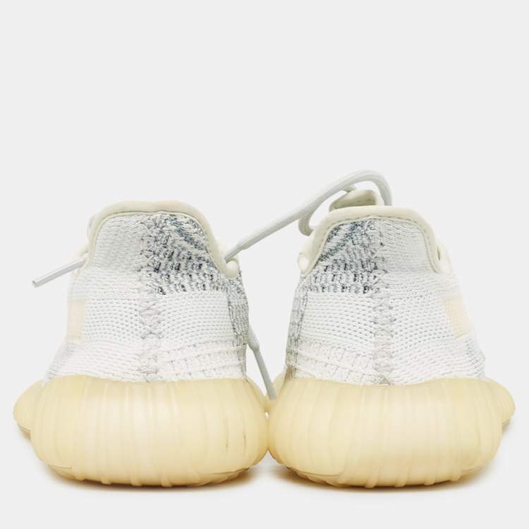 Pre Owned Yeezy x Adidas White/Grey Knit Fabric Boost 350 V2 Cloud White Reflective Sneakers Size 39 1/3