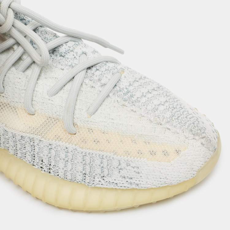 Pre Owned Yeezy x Adidas White/Grey Knit Fabric Boost 350 V2 Cloud White Reflective Sneakers Size 39 1/3