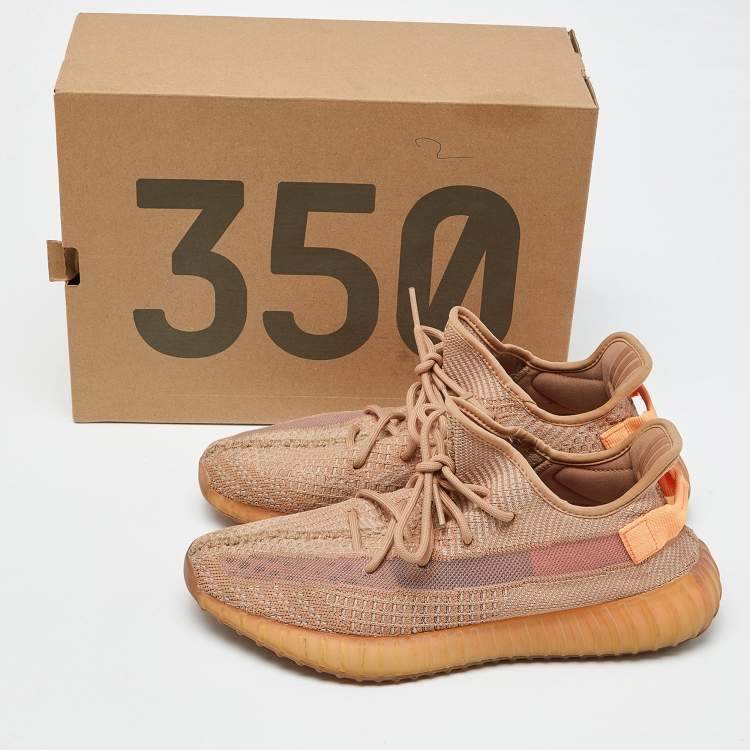 Pre Owned Yeezy x Adidas Orange Knit Fabric Boost 350 V2 Clay Sneakers Size 44 2/3