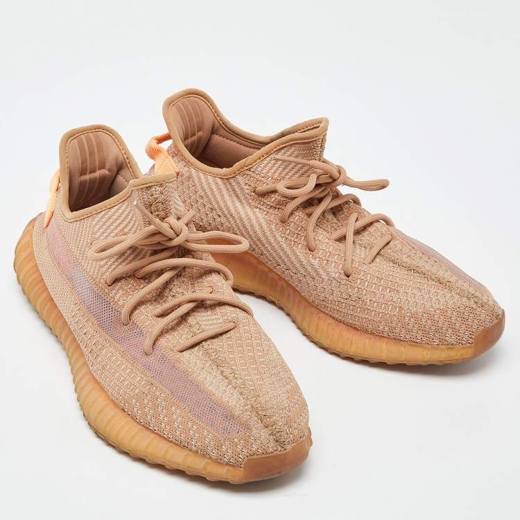 Pre Owned Yeezy x Adidas Orange Knit Fabric Boost 350 V2 Clay Sneakers Size 44 2/3