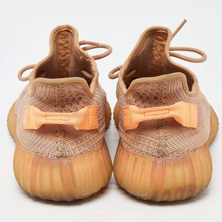 Pre Owned Yeezy x Adidas Orange Knit Fabric Boost 350 V2 Clay Sneakers Size 44 2/3