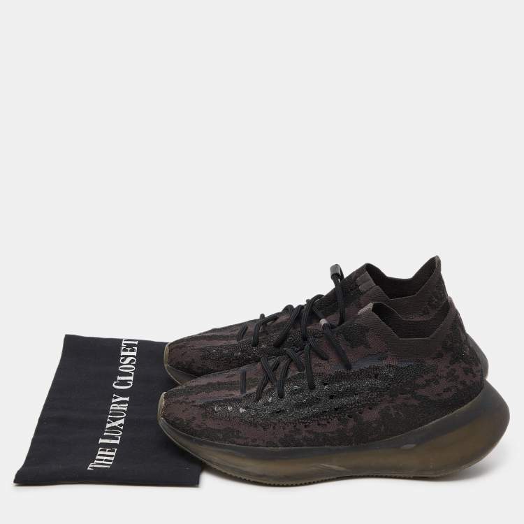 Pre Owned Yeezy x Adidas Black/Brown Knit Fabric Boost 380 Onyx RF Sneakers Size 44 2/3