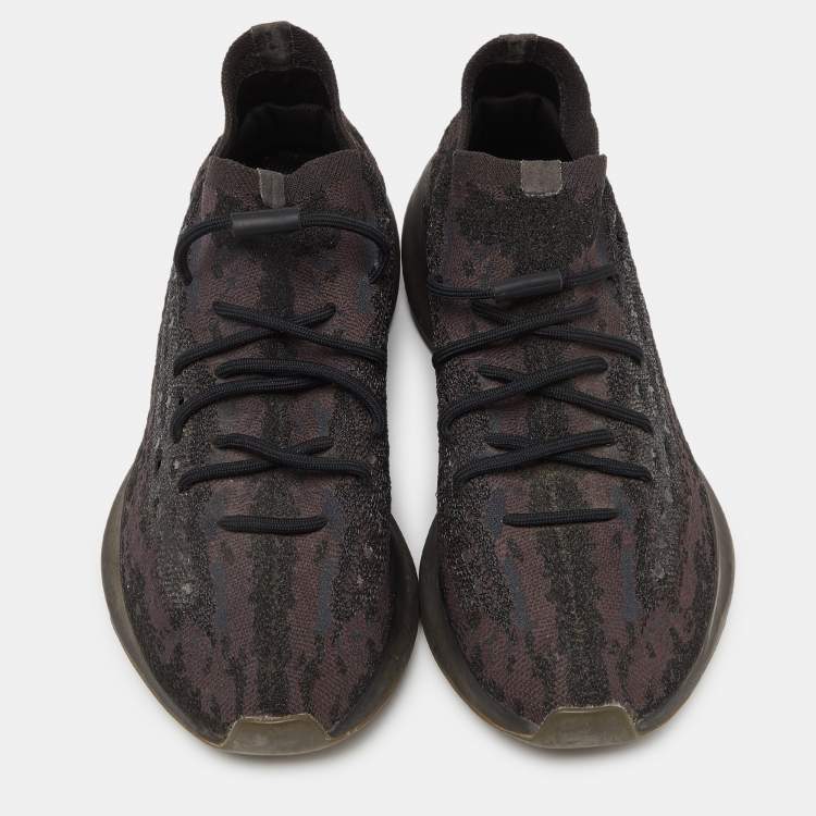 Pre Owned Yeezy x Adidas Black/Brown Knit Fabric Boost 380 Onyx RF Sneakers Size 44 2/3