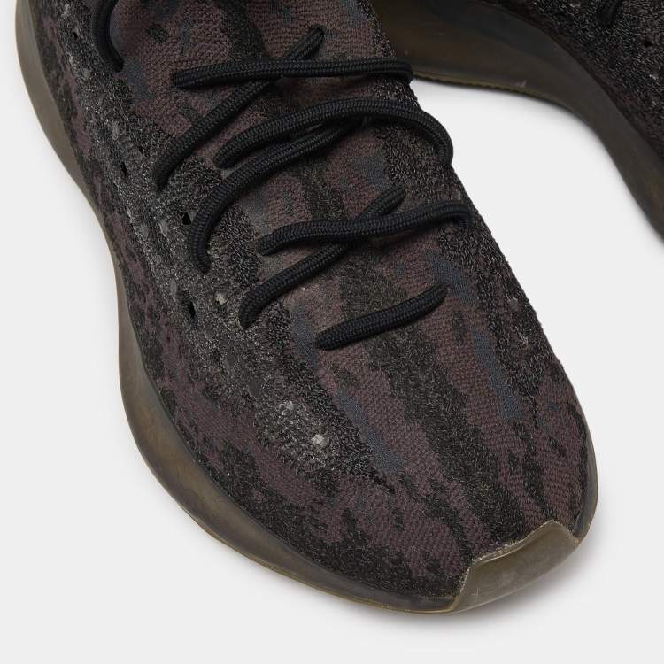 Pre Owned Yeezy x Adidas Black/Brown Knit Fabric Boost 380 Onyx RF Sneakers Size 44 2/3