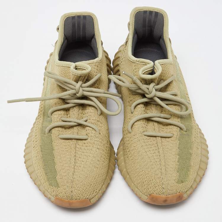 Pre Owned Yeezy x Adidas Green Knit Fabric Boost 350 V2 Sulfur Sneakers Size 44 2/3