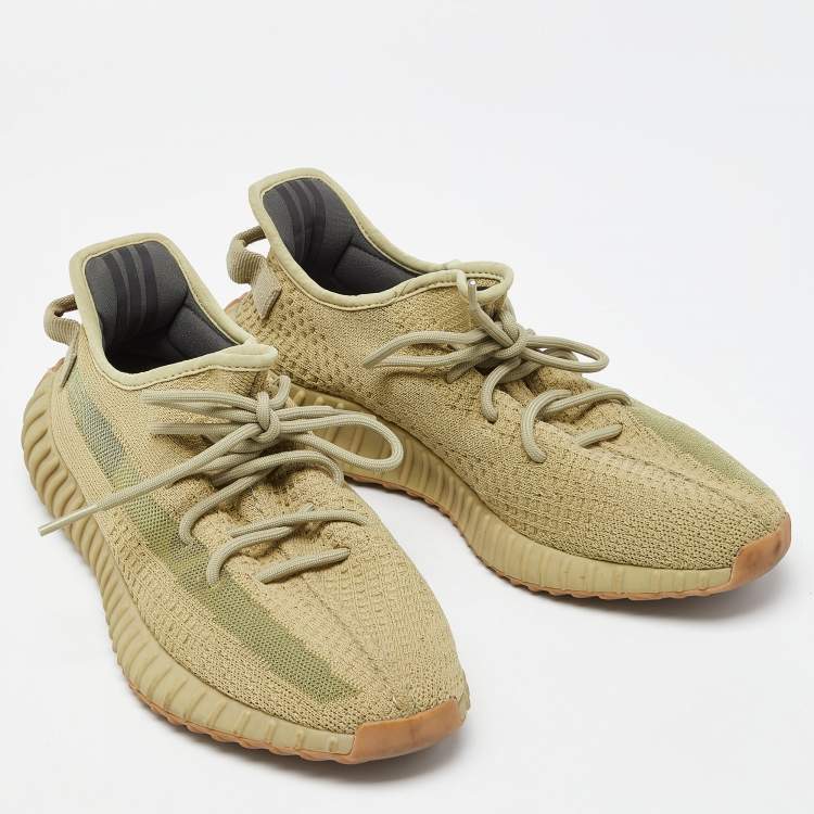 Pre Owned Yeezy x Adidas Green Knit Fabric Boost 350 V2 Sulfur Sneakers Size 44 2/3