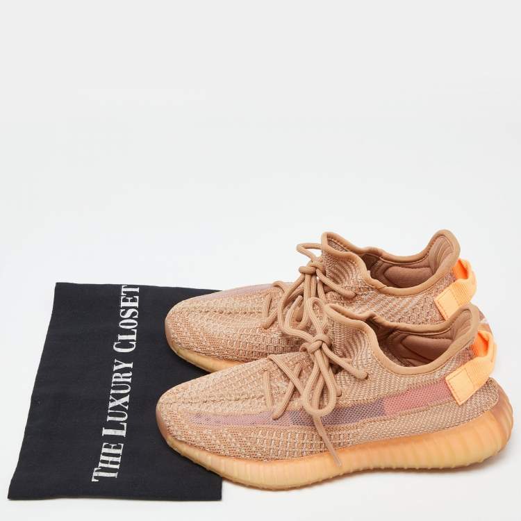 Pre Owned Yeezy x Adidas Orange Knit Fabric Boost 350 V2 Clay Sneakers Size 37 1/3