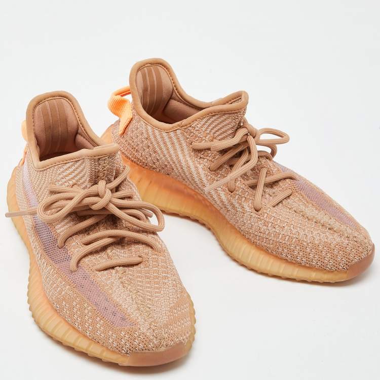 Pre Owned Yeezy x Adidas Orange Knit Fabric Boost 350 V2 Clay Sneakers Size 37 1/3