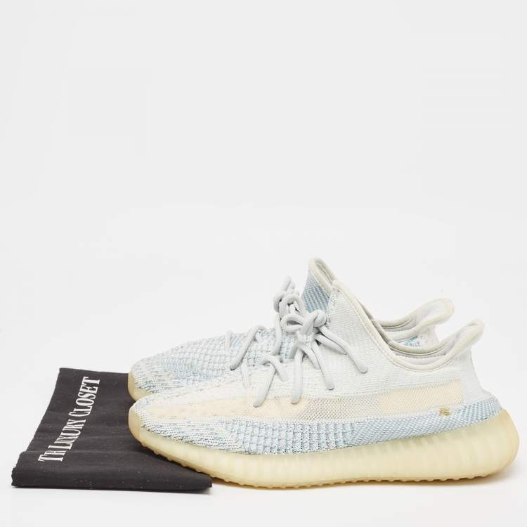 Pre Owned Yeezy x Adidas Blue/White Knit Fabric Boost 350 V2 Cloud White Non Reflective Sneakers Size 43 1/3  