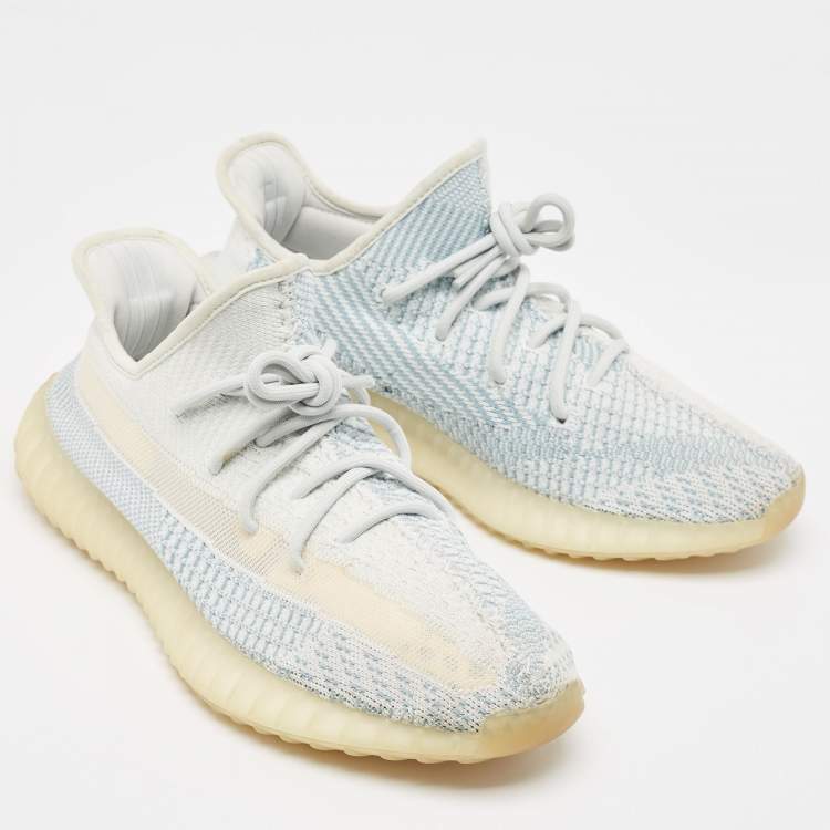 Pre Owned Yeezy x Adidas Blue/White Knit Fabric Boost 350 V2 Cloud White Non Reflective Sneakers Size 43 1/3  
