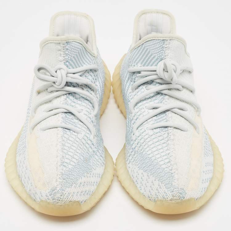 Pre Owned Yeezy x Adidas Blue/White Knit Fabric Boost 350 V2 Cloud White Non Reflective Sneakers Size 43 1/3  
