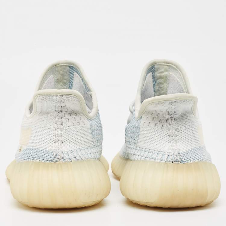 Pre Owned Yeezy x Adidas Blue/White Knit Fabric Boost 350 V2 Cloud White Non Reflective Sneakers Size 43 1/3  