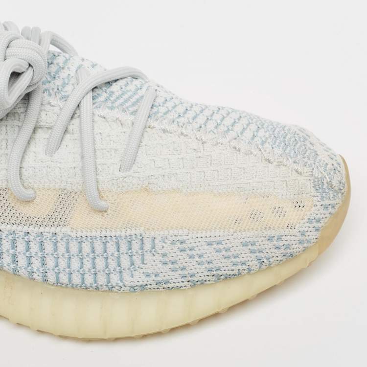Pre Owned Yeezy x Adidas Blue/White Knit Fabric Boost 350 V2 Cloud White Non Reflective Sneakers Size 43 1/3  