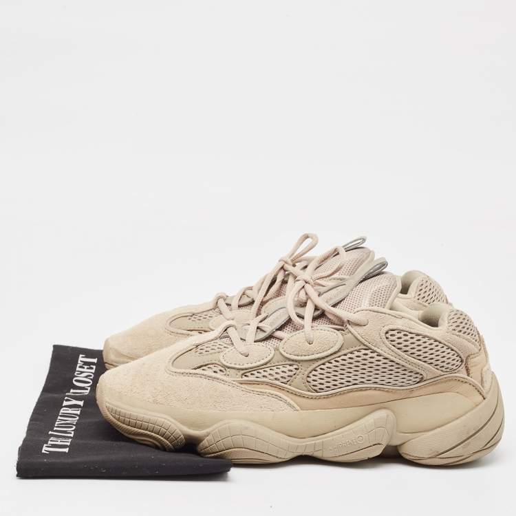 Pre Owned Yeezy x Adidas Light Brown Suede and Mesh Yeezy 500 Taupe Light Sneakers Size 43 1/3