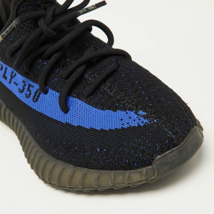 Pre Owned Yeezy x Adidas Black/Blue Knit Fabric Boost 350 V2 Dazzling Blue Sneakers Size 38 2/3