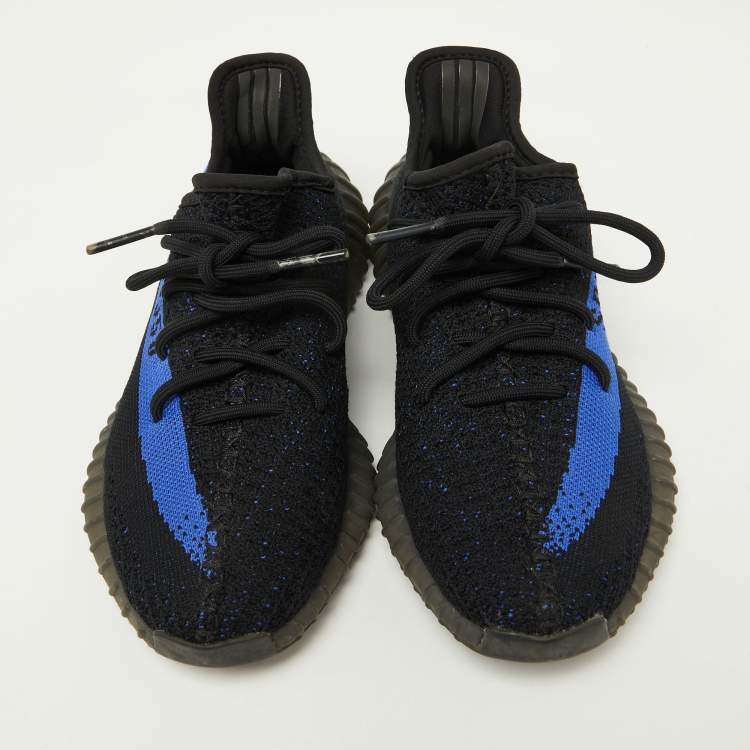 Pre Owned Yeezy x Adidas Black/Blue Knit Fabric Boost 350 V2 Dazzling Blue Sneakers Size 38 2/3