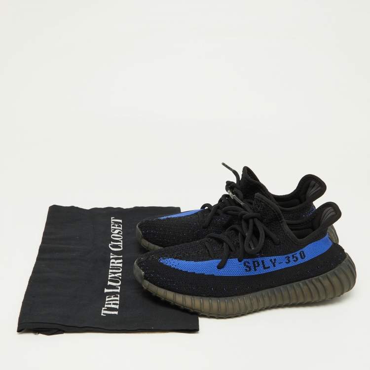 Pre Owned Yeezy x Adidas Black/Blue Knit Fabric Boost 350 V2 Dazzling Blue Sneakers Size 38 2/3