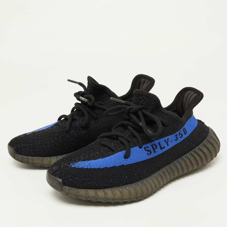 Pre Owned Yeezy x Adidas Black/Blue Knit Fabric Boost 350 V2 Dazzling Blue Sneakers Size 38 2/3