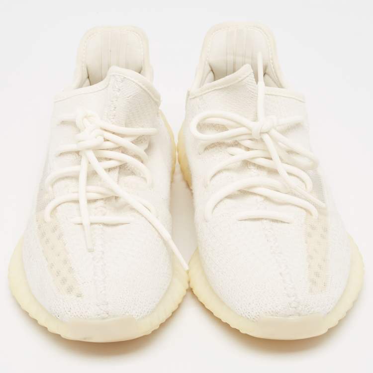 Pre Owned Yeezy x Adidas Off -White Knit Fabric Boost 350 V2 Bone Sneakers Size 45 1/3
