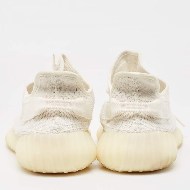 Pre Owned Yeezy x Adidas Off -White Knit Fabric Boost 350 V2 Bone Sneakers Size 45 1/3