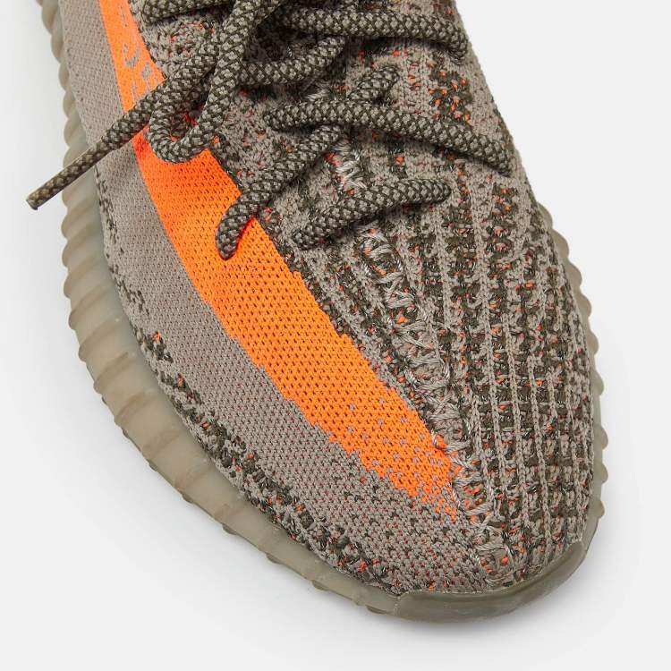 Pre Owned Yeezy x Adidas Grey/Orange Knit Fabric Boost 350 V2 Beluga Reflective Sneakers Size 44