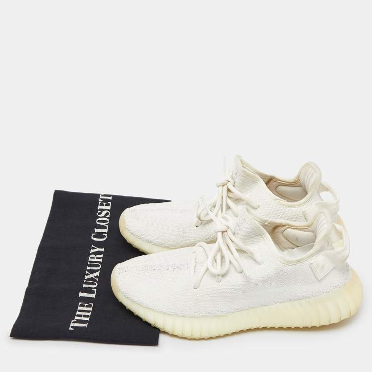 Pre Owned Yeezy x Adidas White Knit Fabric Boost 350 V2 Triple White Sneakers Size 38 2/3