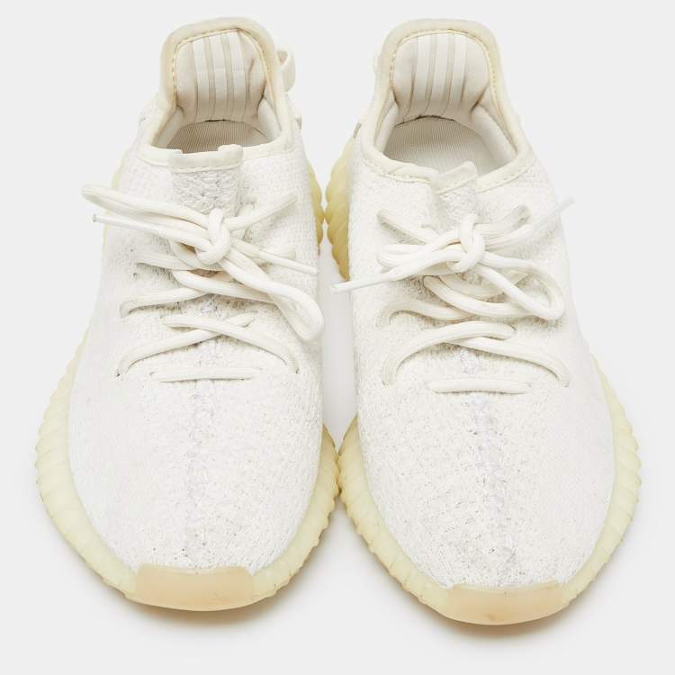 Pre Owned Yeezy x Adidas White Knit Fabric Boost 350 V2 Triple White Sneakers Size 38 2/3