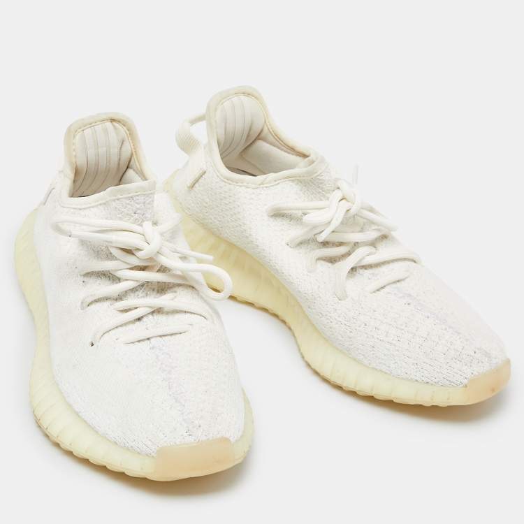 Pre Owned Yeezy x Adidas White Knit Fabric Boost 350 V2 Triple White Sneakers Size 38 2/3